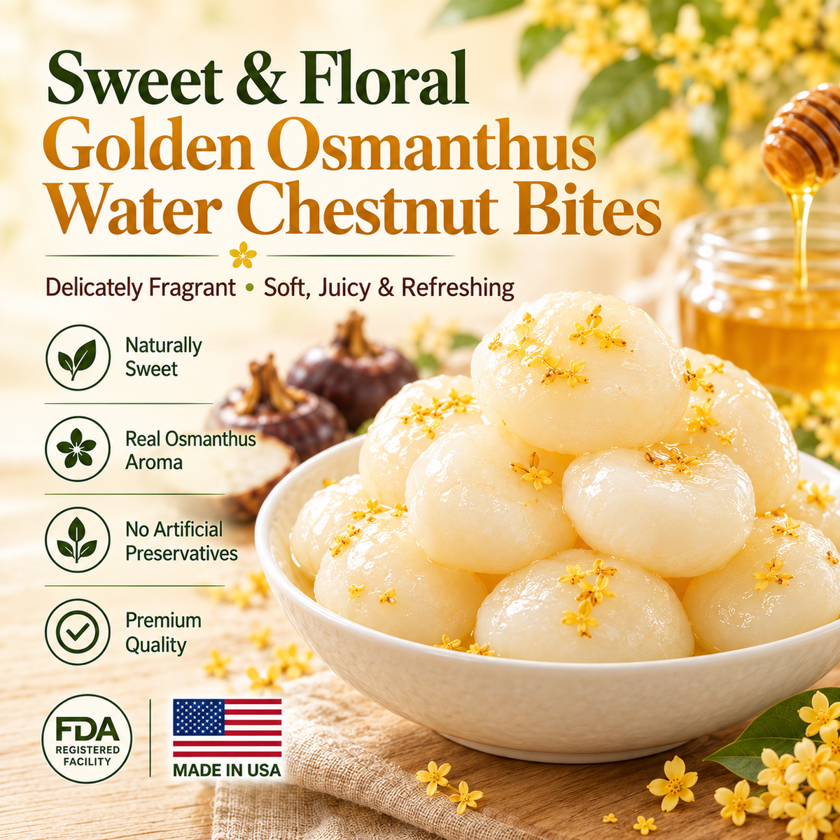 Say goodbye to high-calorie guilt! 💐Satisfy your cravings with our Golden Osmanthus Water Chestnut-QZE