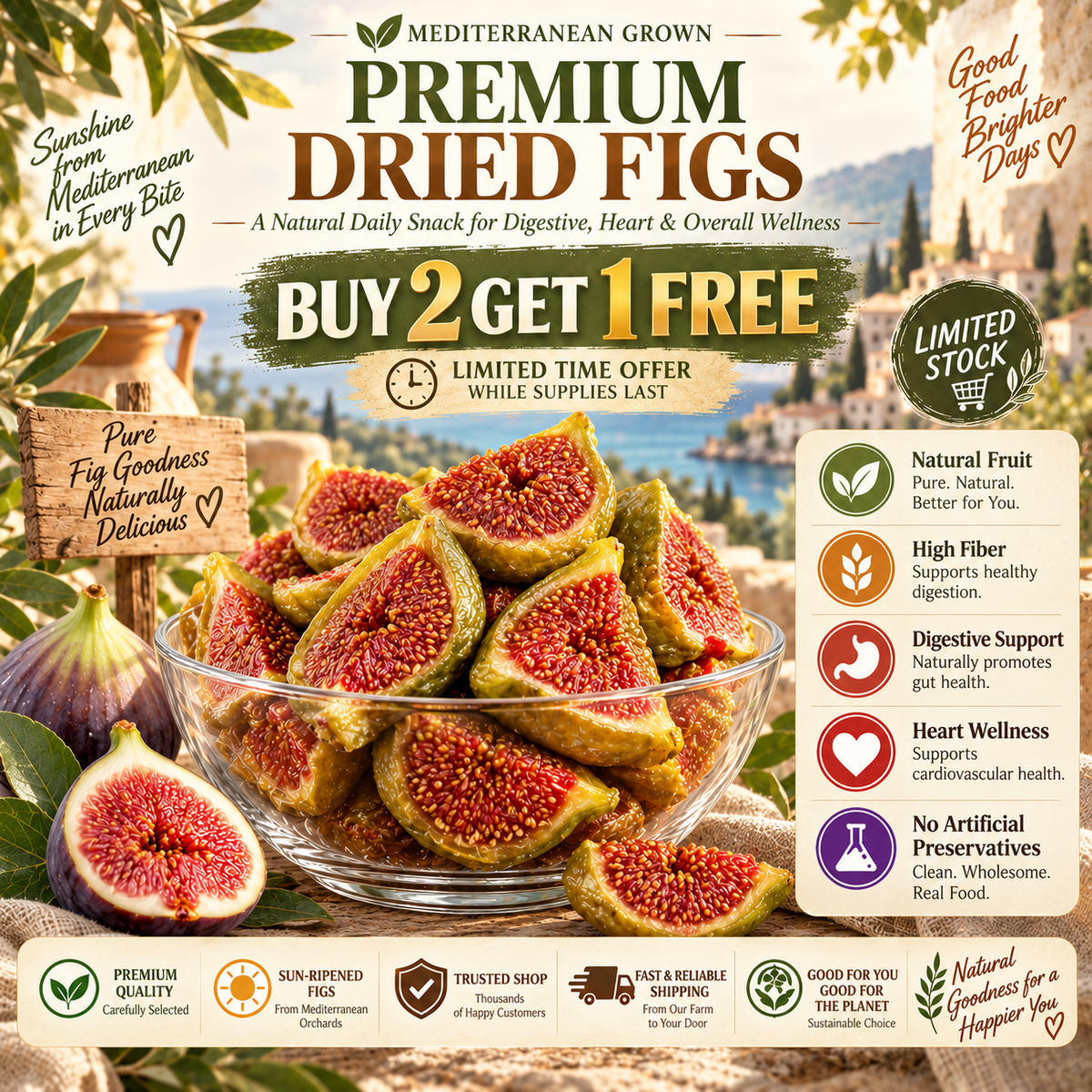 Premium Mediterranean Dried Figs – High Fiber Natural Fruit Snack for Daily Wellness - QZE